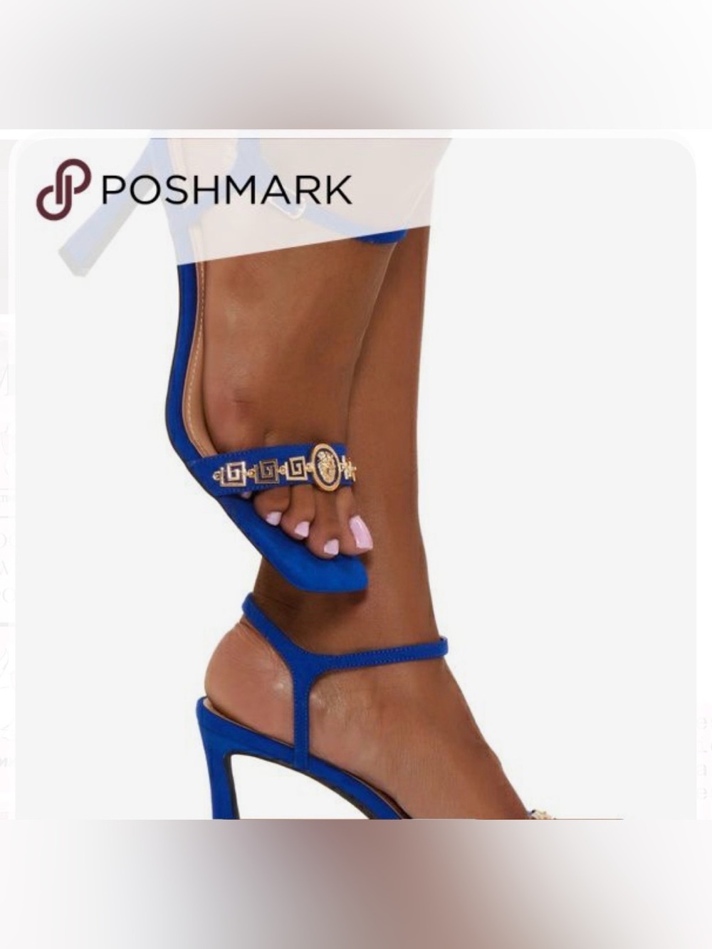 Rare find ! TOP Moda Royal Blue T-Strap Heeled Sandals with Gold Chain
